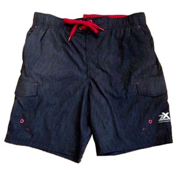 Men’s ZEROXPOSUR Black Cargo Swim Trunks With Red Accent Sz Medium NWT - Picture 4 of 8